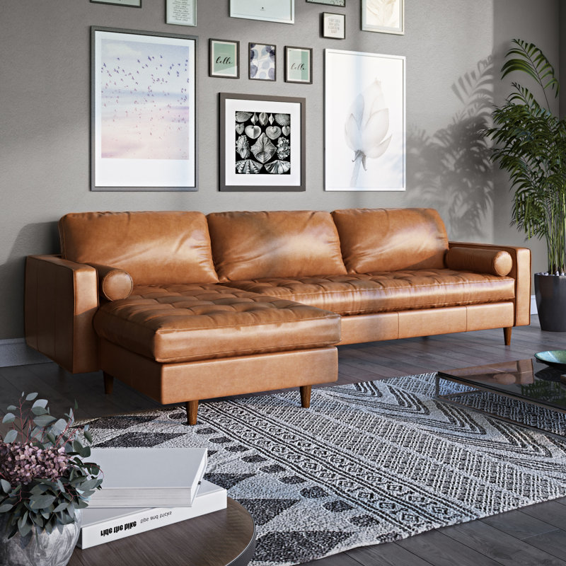 Corrigan Studio® Brochu 111.4" Wide Genuine Leather Sofa & Chaise
